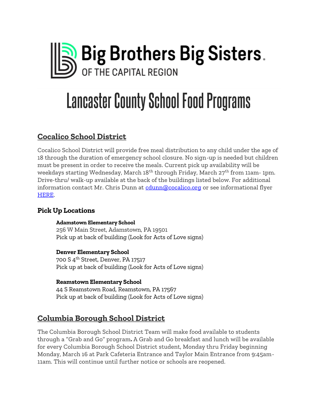 Lancaster County School Food Programs