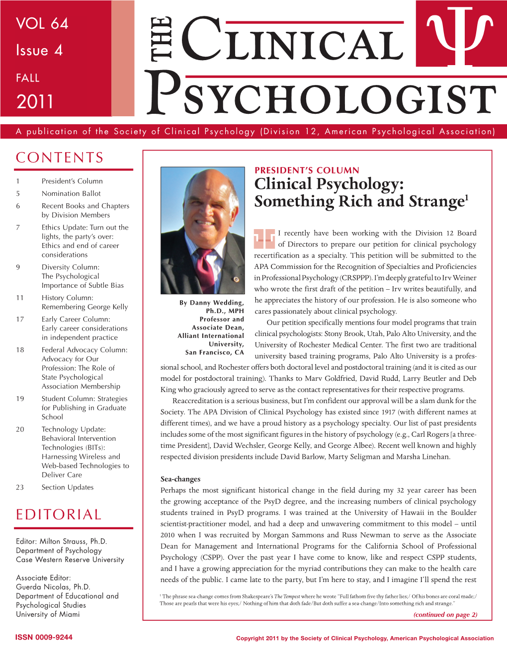 Clinical Psychology: Something Rich and Strange1 2011