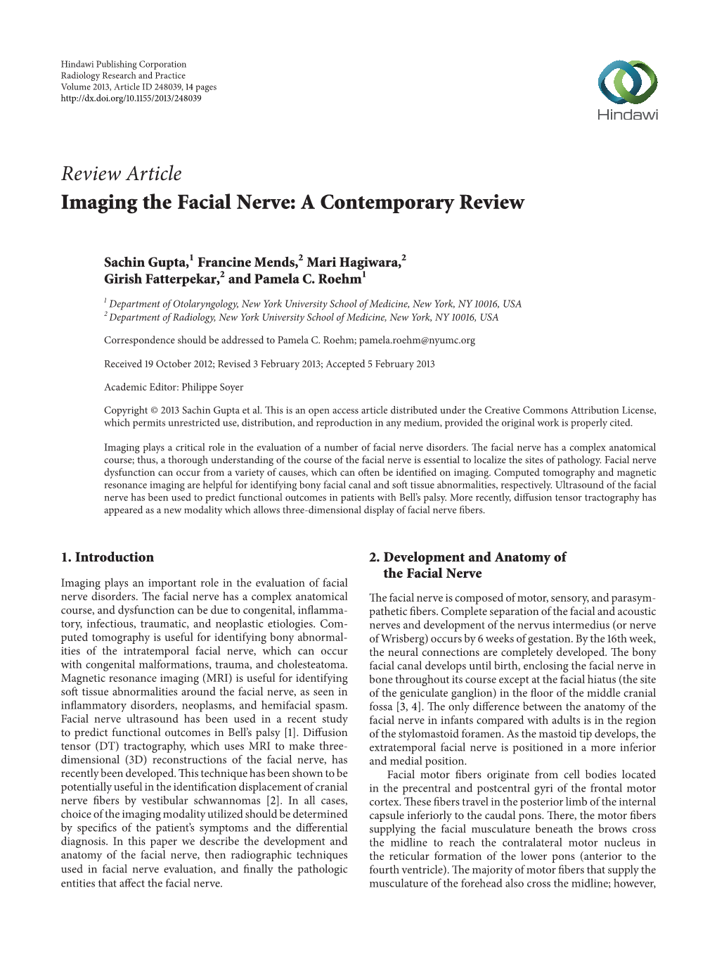 Review Article Imaging the Facial Nerve: a Contemporary Review