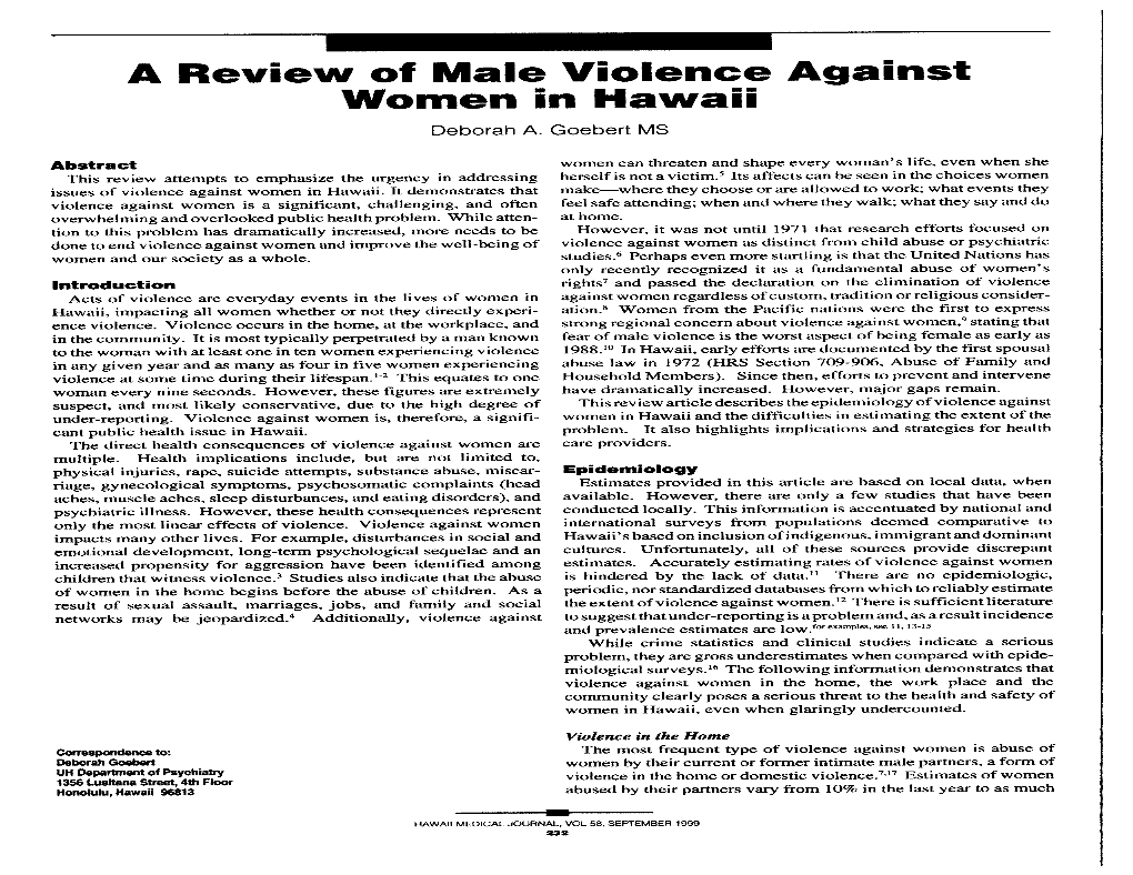 A Review of Male Violence Against Women in Hawaii