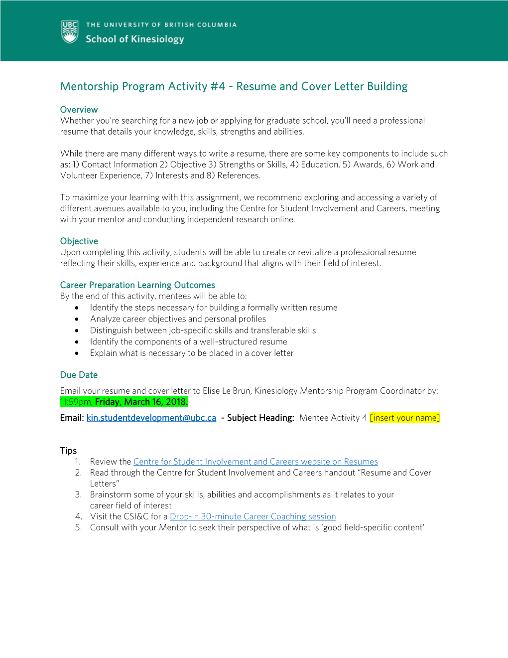 Mentorship Program Activity #4 - Resume and Cover Letter Building