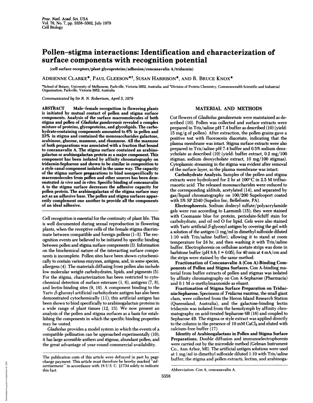 Pollen-Stigma Interactions: Identification and Characterization