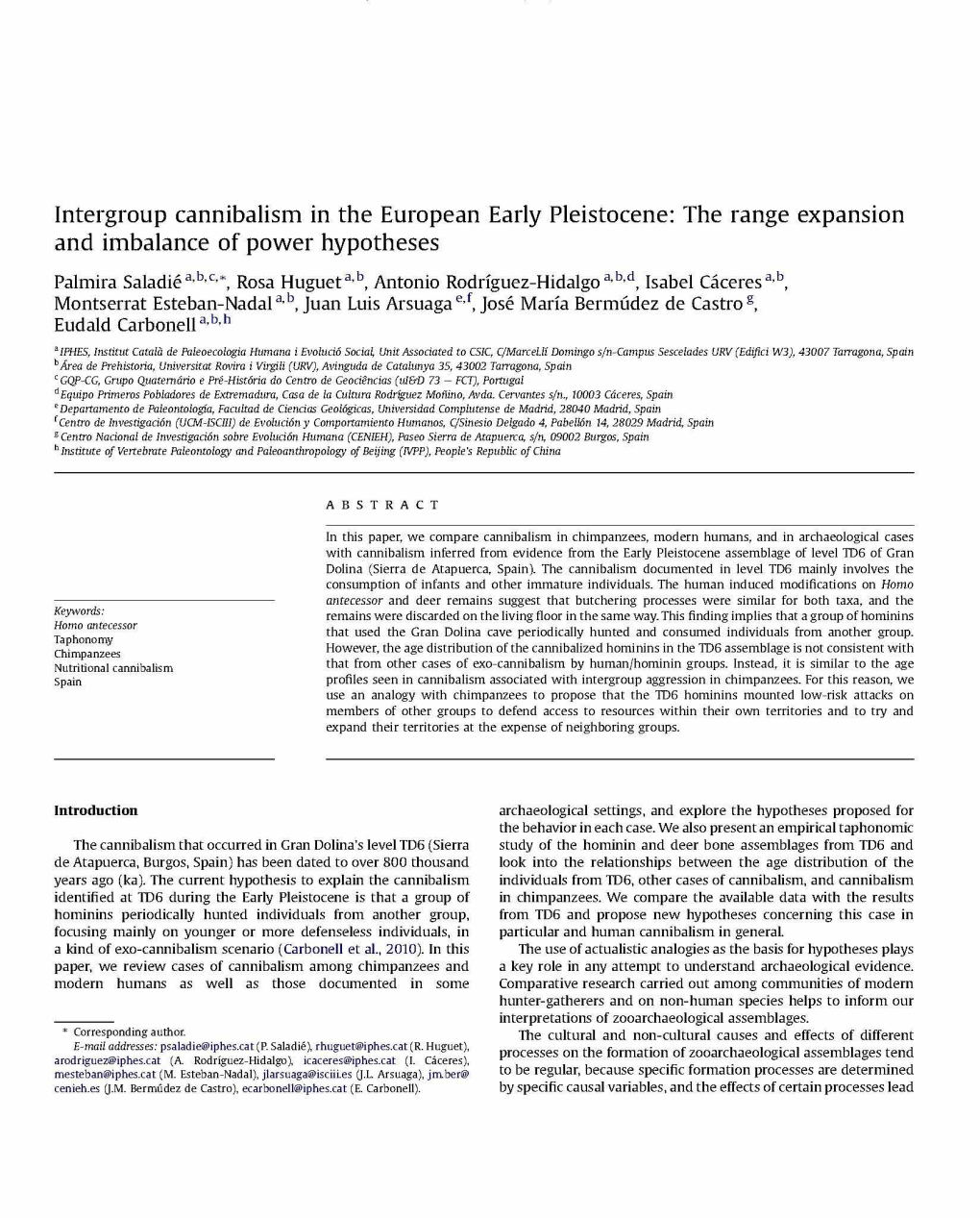 Intergroup Cannibalism in the European Early Pleistocene: the Range Expansion and Imbalance of Power Hypotheses