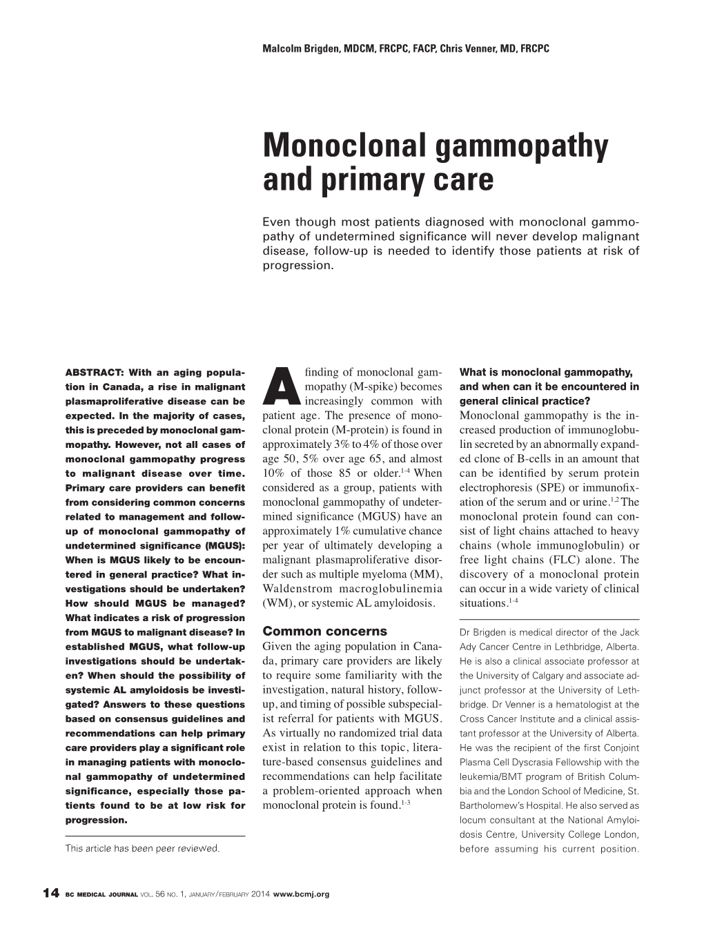 Monoclonal Gammopathy and Primary Care