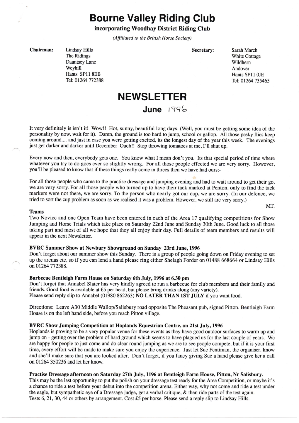 Newsletter June 1996