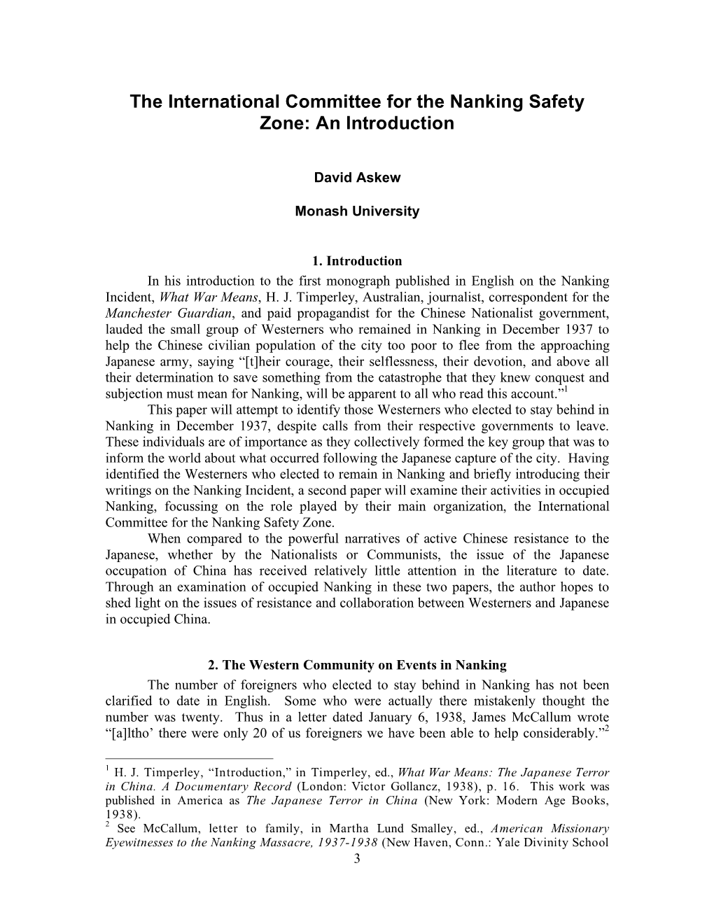 The International Committee for the Nanking Safety Zone: an Introduction