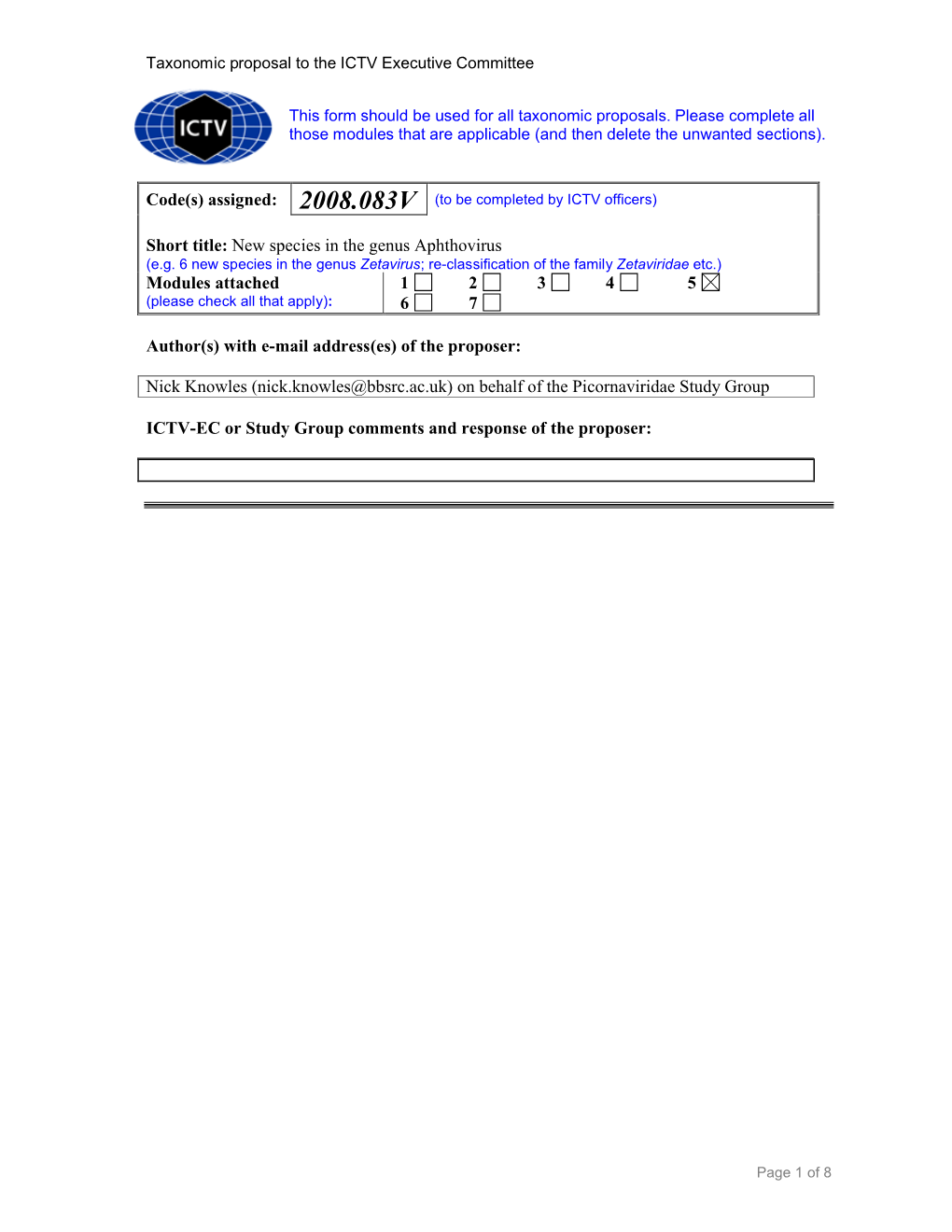 Short Title: New Species in the Genus Aphthovirus Modules Attached 1 2 3