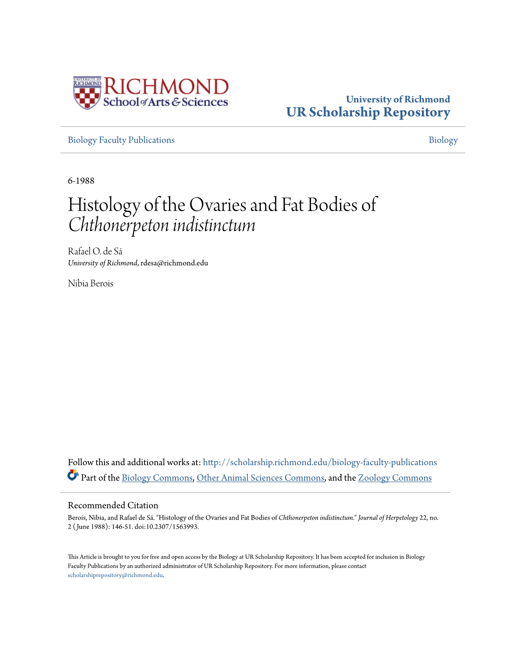 Histology of the Ovaries and Fat Bodies of Chthonerpeton Indistinctum Rafael O