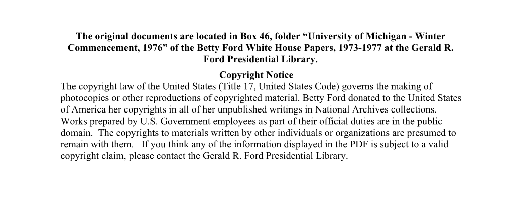 University of Michigan - Winter Commencement, 1976” of the Betty Ford White House Papers, 1973-1977 at the Gerald R