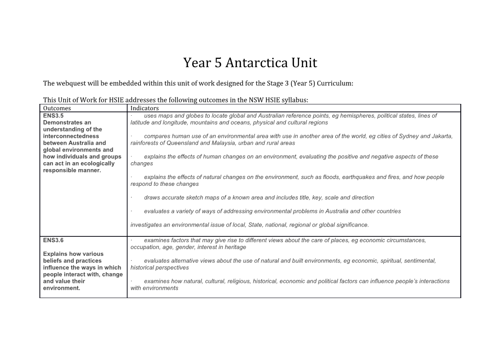 Year 5 Antarctica Unit