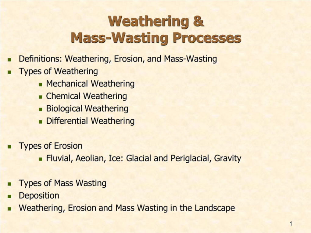Weathering, Erosion, and Mass-Wasting Processes