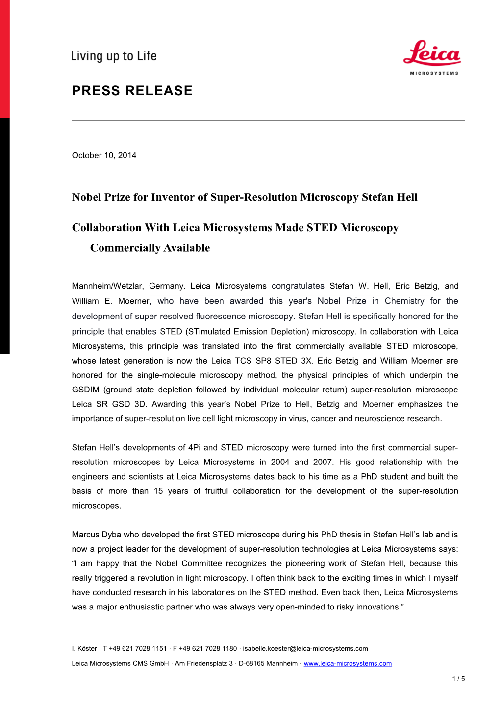 Leica Microsystems Press Release