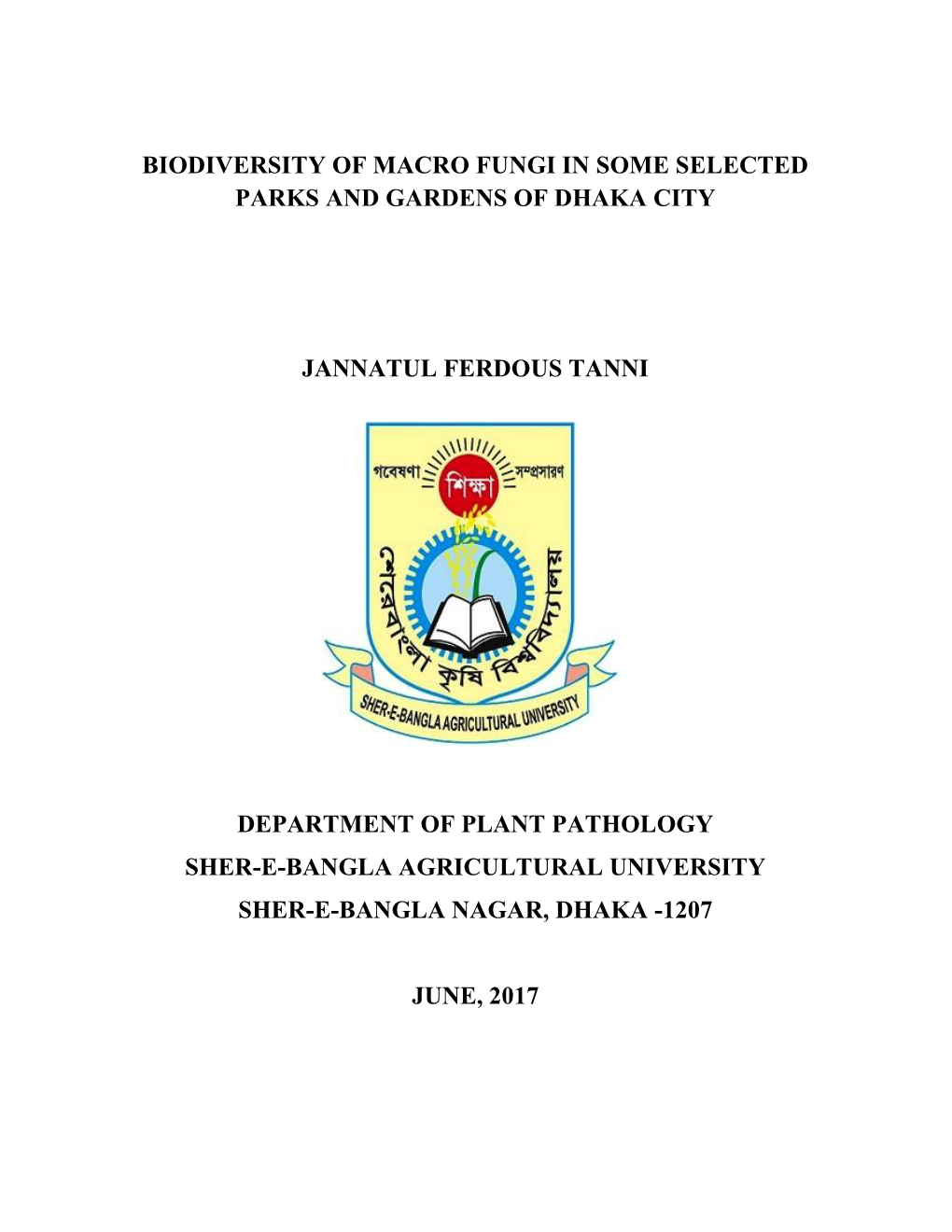 Biodiversity of Macro Fungi in Some Selected Parks and Gardens of Dhaka City