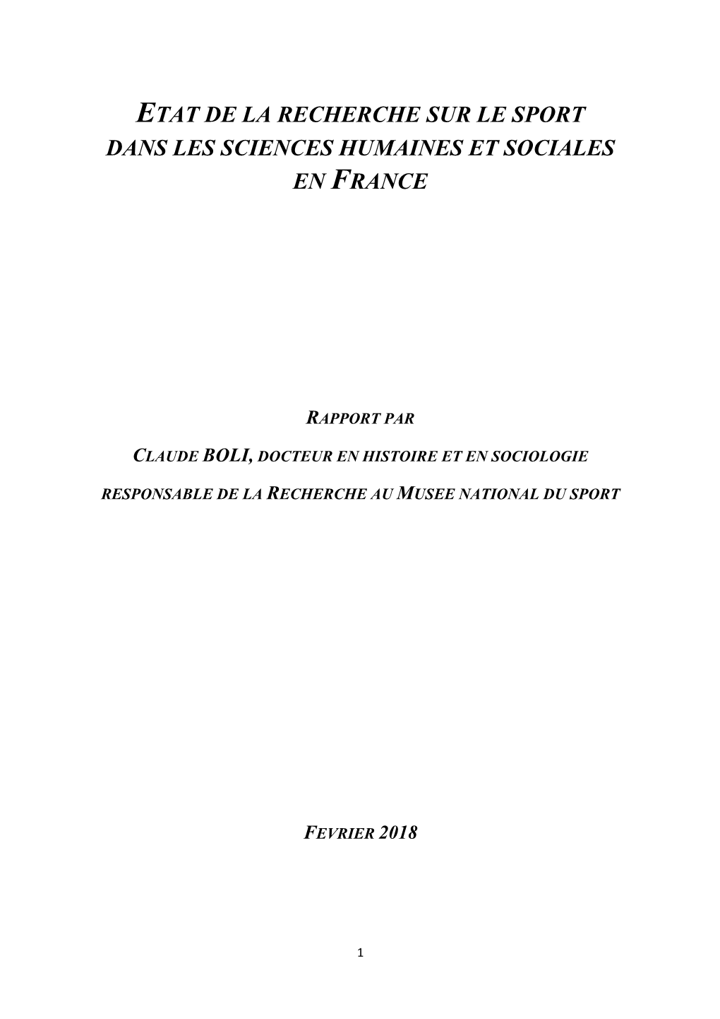 Etat De La Recherche Sur Le Sport Dans Les Sciences Humaines Et Sociales En France