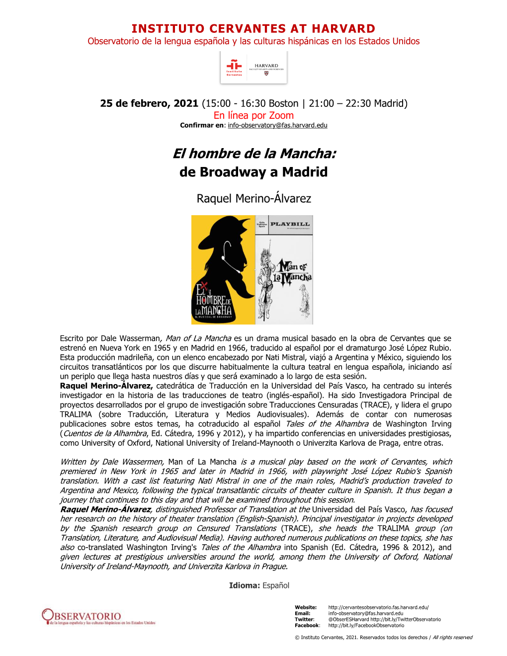 El Hombre De La Mancha: De Broadway a Madrid