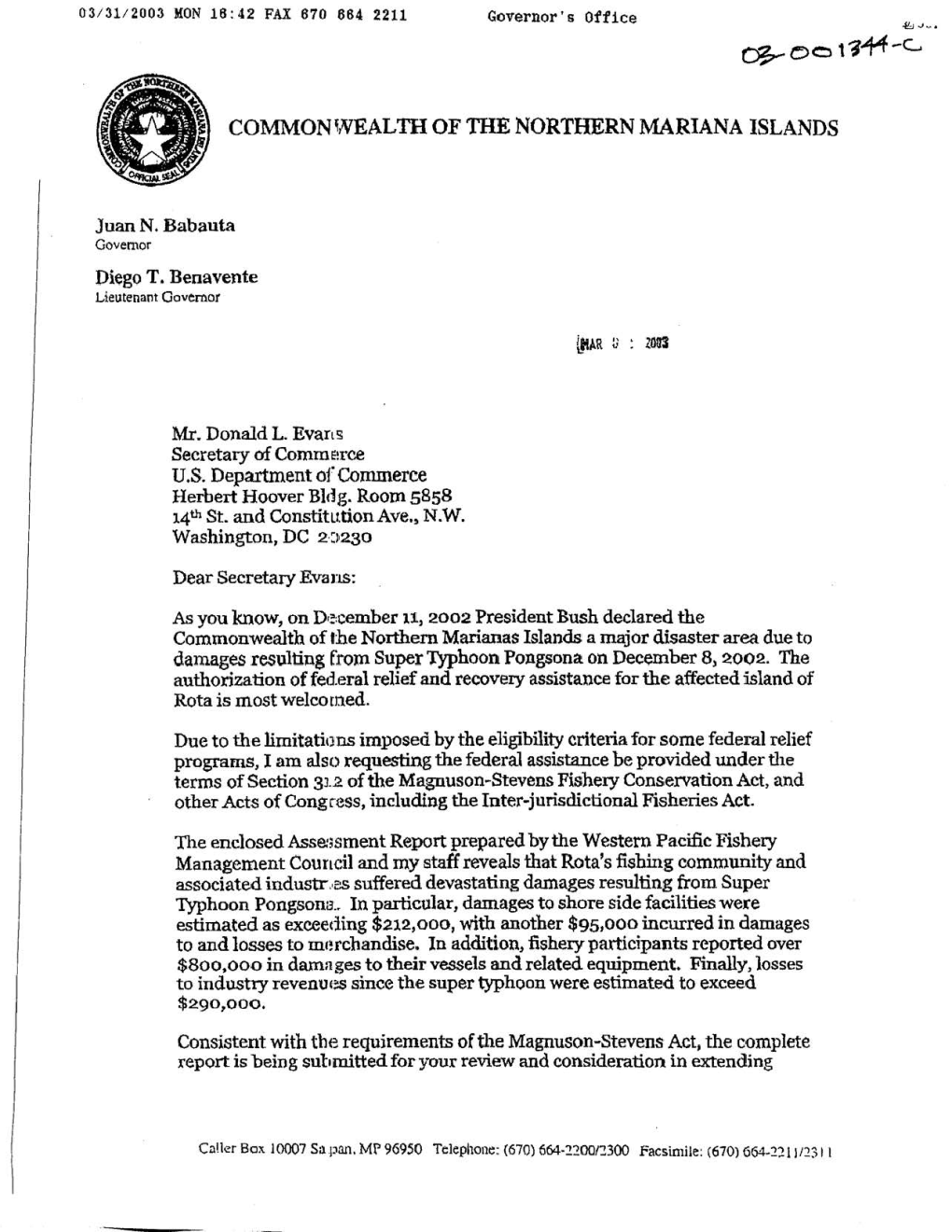 Guam Northern Mariana Islands Fishery Request Letter