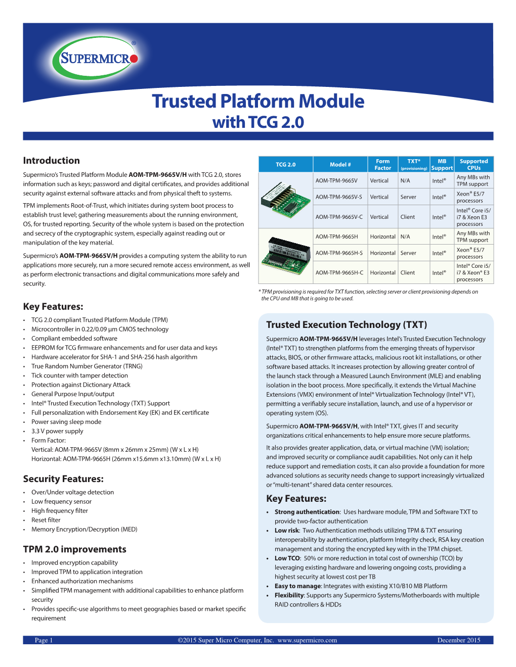 Trusted Platform Module with TCG 2.0