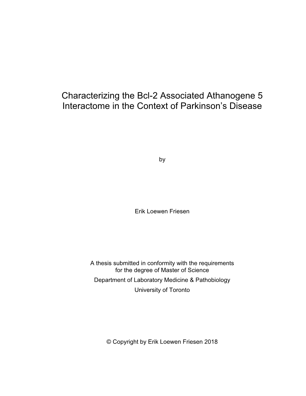 Characterizing the Bcl-2 Associated Athanogene 5 Interactome in the Context of Parkinson’S Disease