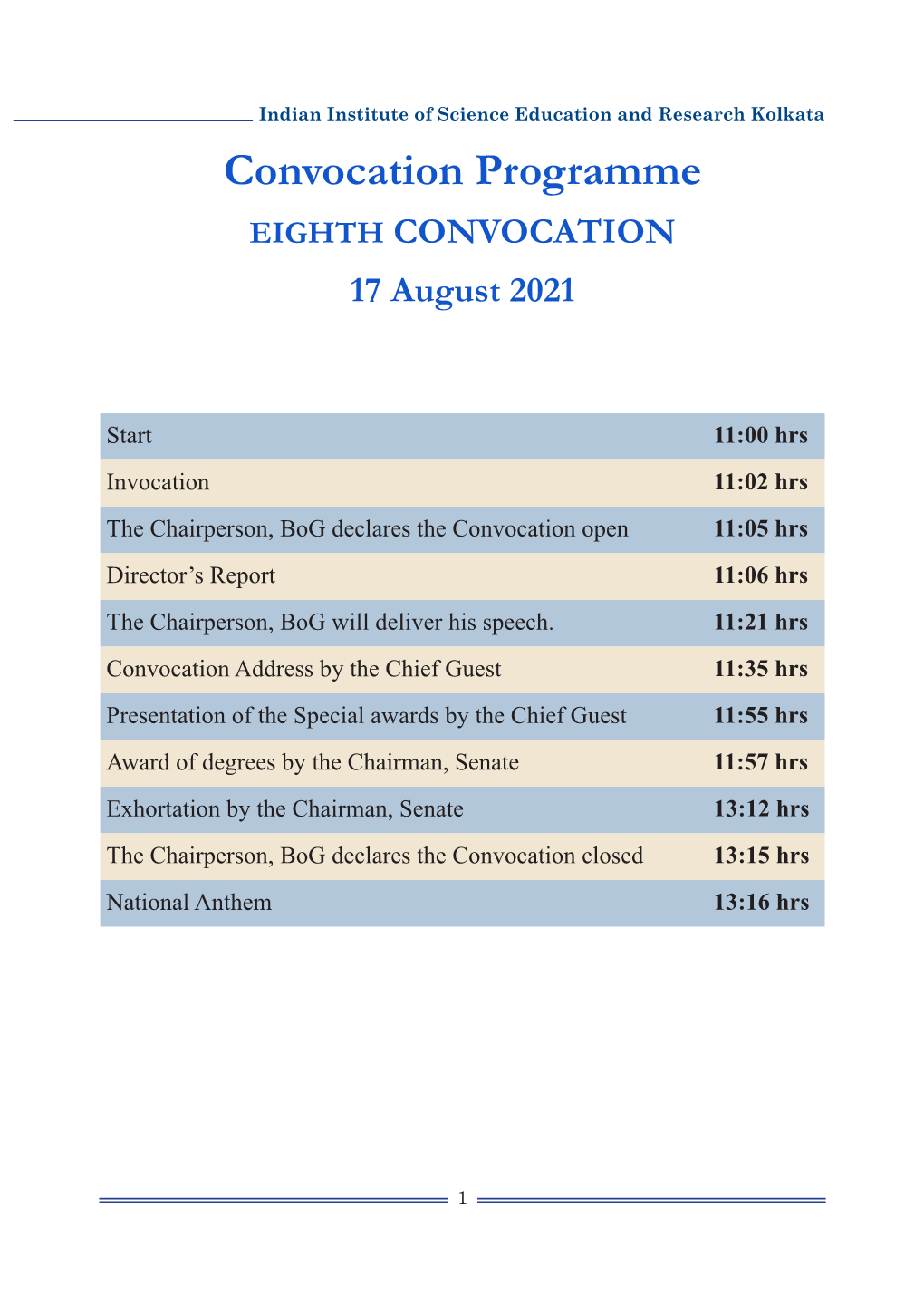 Convocation Programme EIGHTH CONVOCATION 17 August 2021