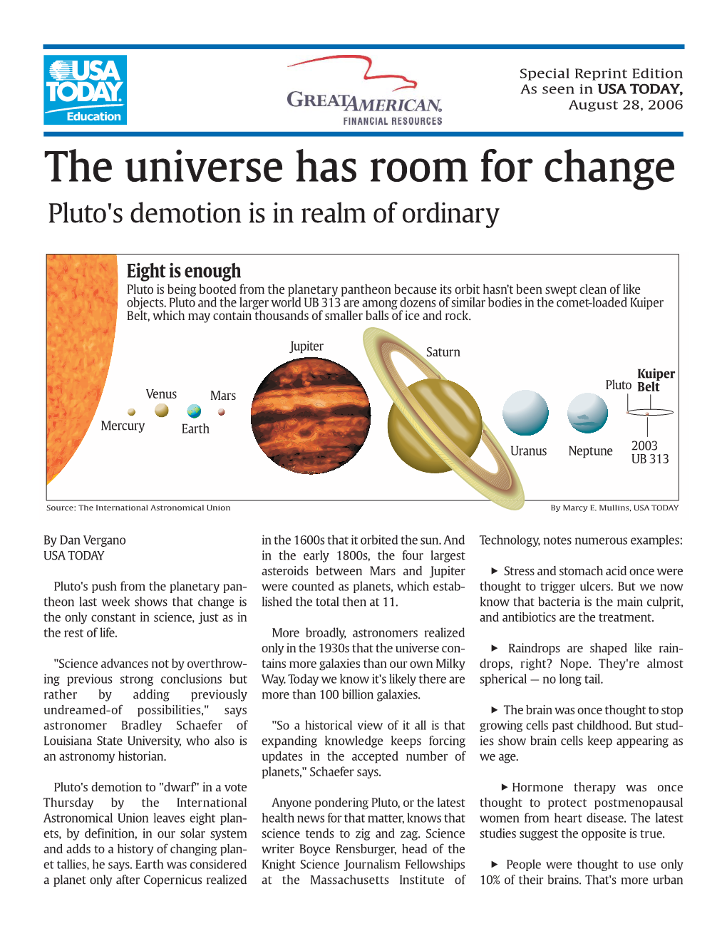 The Universe Has Room for Change Pluto's Demotion Is in Realm of Ordinary
