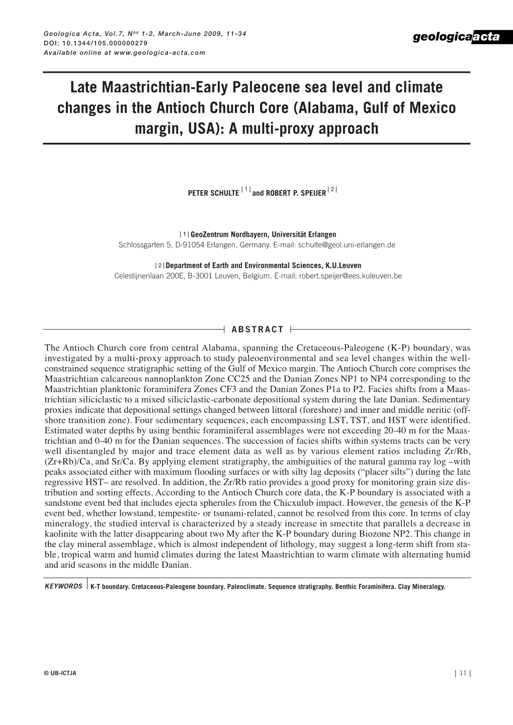 Late Maastrichtian-Early Paleocene Sea Level and Climate Changes in the Antioch Church Core (Alabama, Gulf of Mexico Margin, USA): a Multi-Proxy Approach