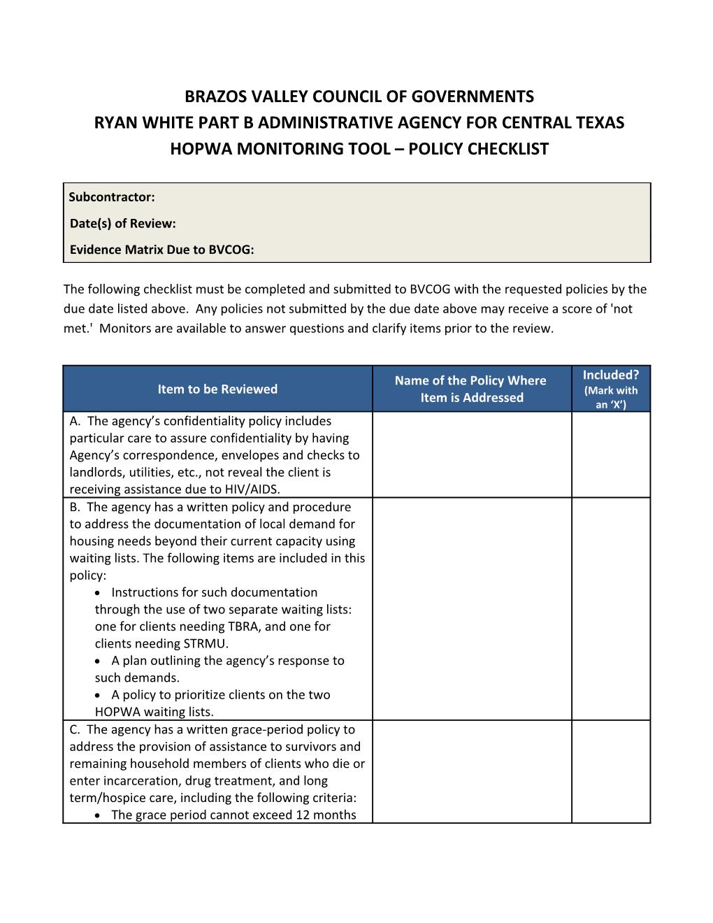 Ryan White Part B Administrative Agency for Central Texas