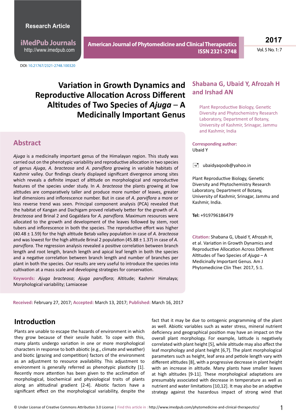 Variation in Growth Dynamics and Reproductive Allocation Across