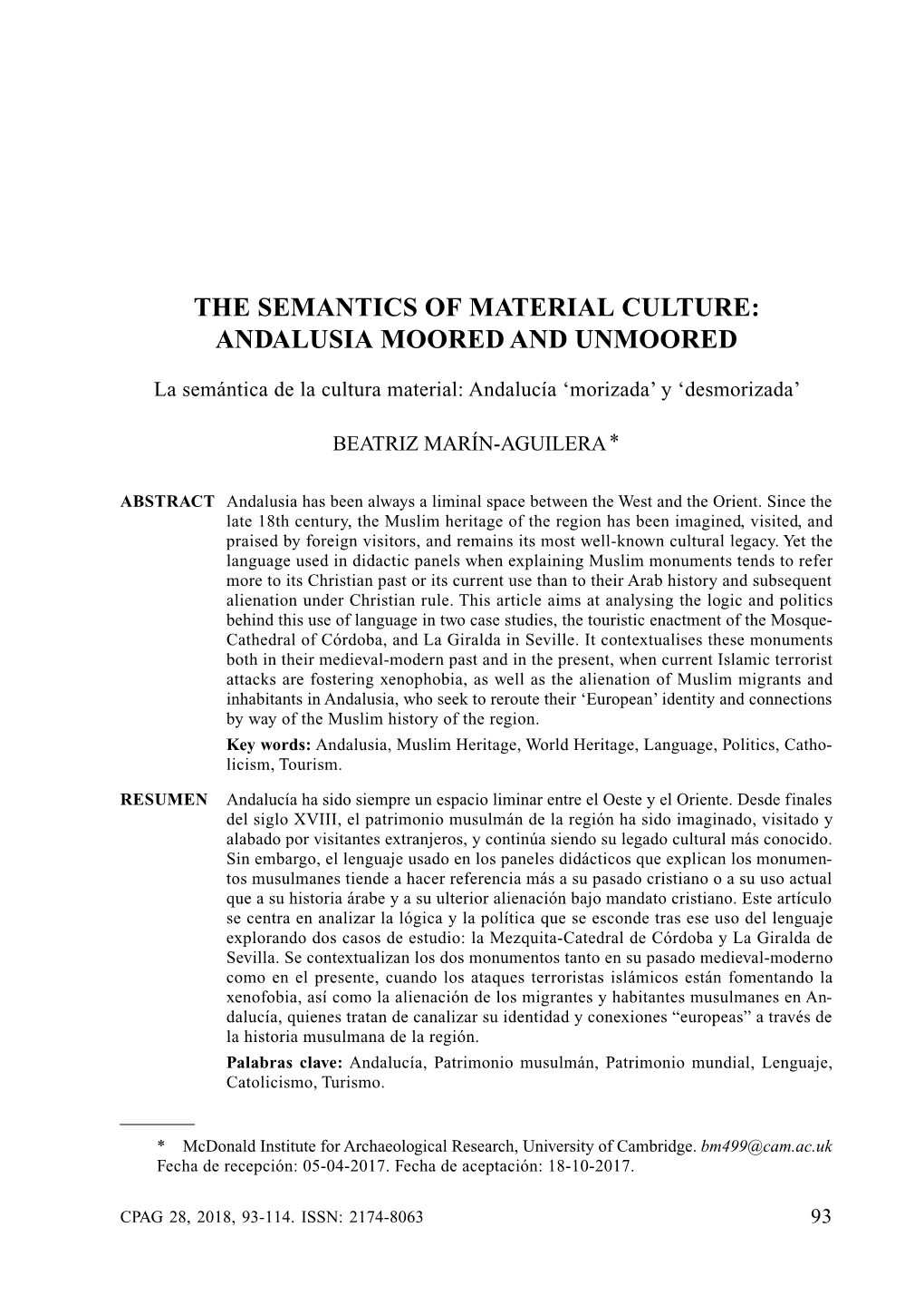 The Semantics of Material Culture: Andalusia Moored and Unmoored
