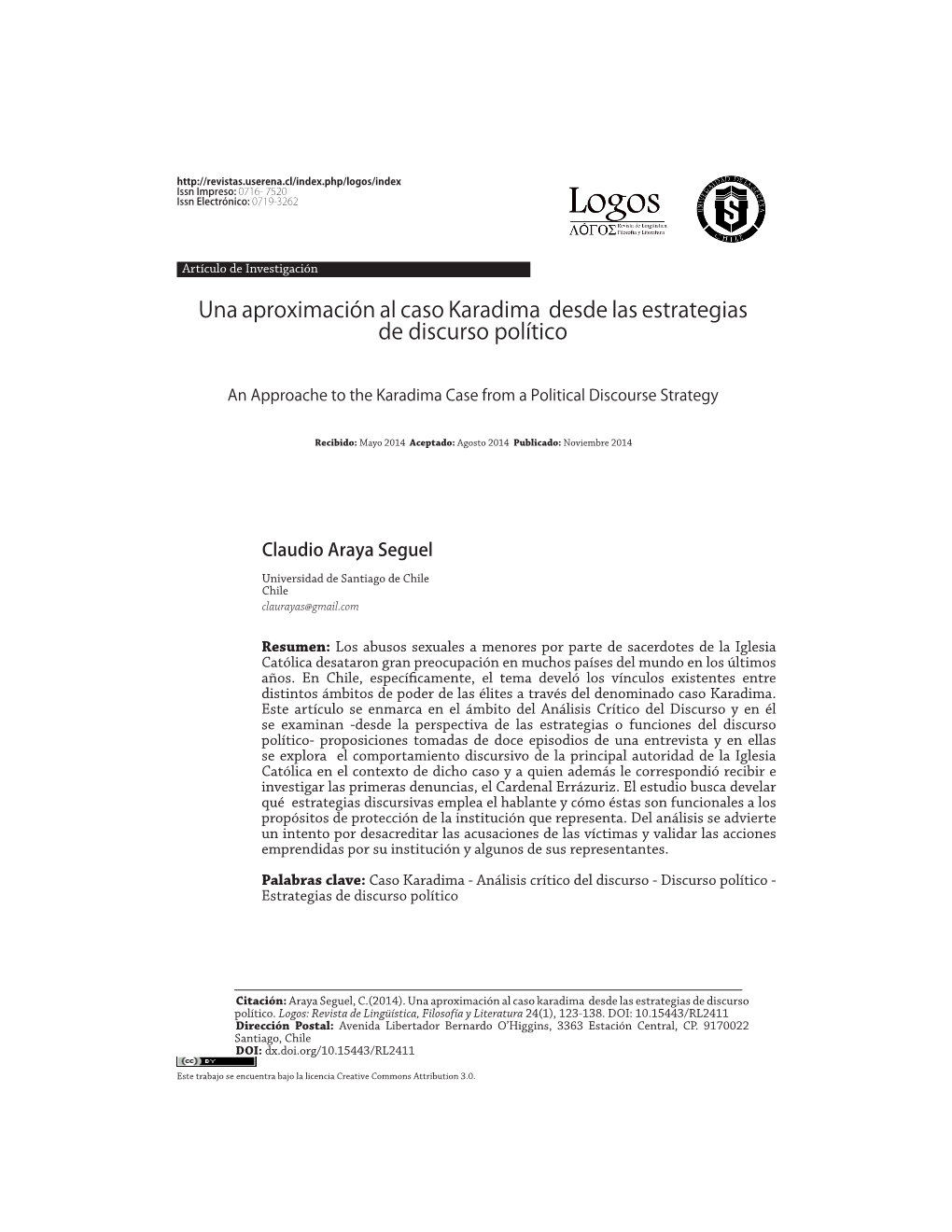 Una Aproximación Al Caso Karadima Desde Las Estrategias De Discurso Político