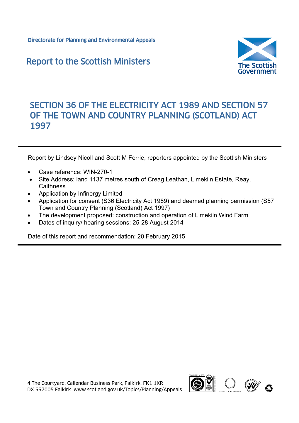 Report to the Scottish Ministers SECTION 36 of THE