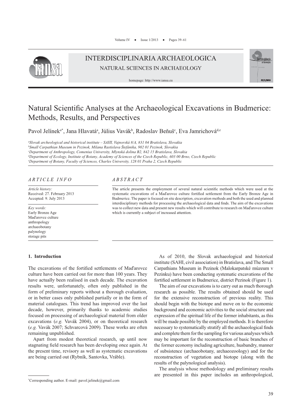 Natural Scientific Analyses at the Archaeological Excavations in Budmerice: Methods, Results, and Perspectives
