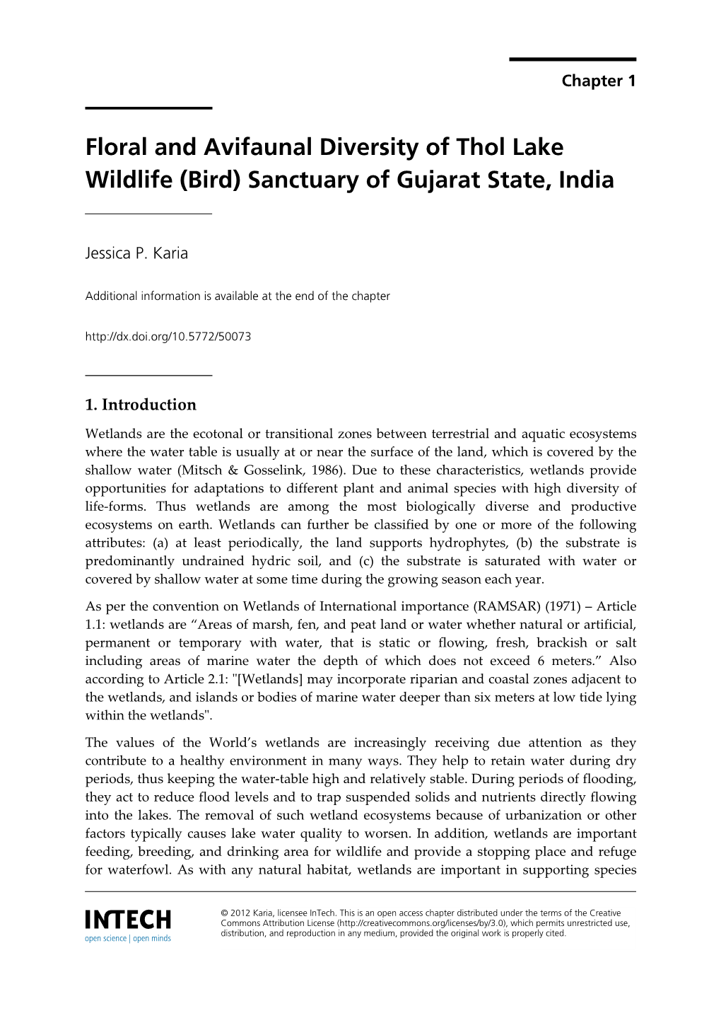 Floral and Avifaunal Diversity of Thol Lake Wildlife (Bird) Sanctuary of Gujarat State, India