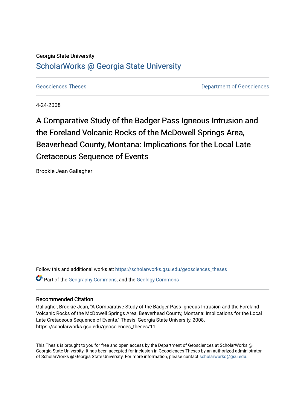 A Comparative Study of the Badger Pass Igneous Intrusion and The