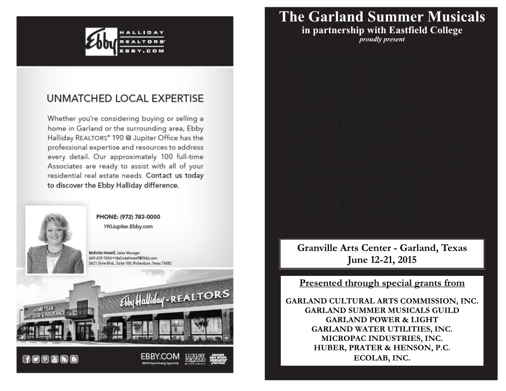 The Garland Summer Musicals in Partnership with Eastfield College Proudly Present