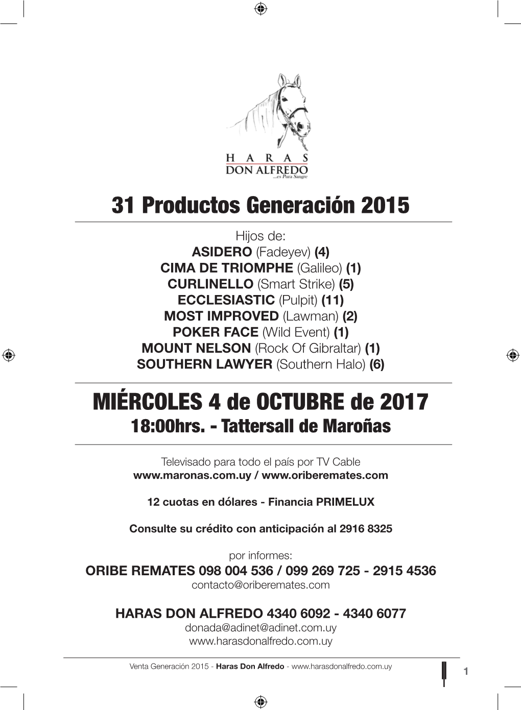 31 Productos Generación 2015 MIÉRCOLES 4 De OCTUBRE De