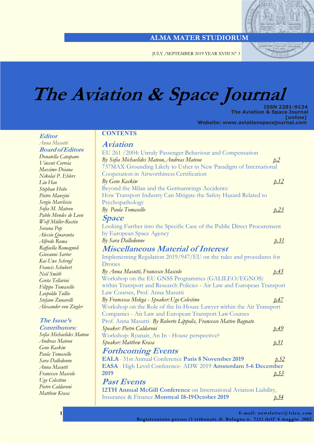 The Aviation Space Journal Year XVIII July – September 2019