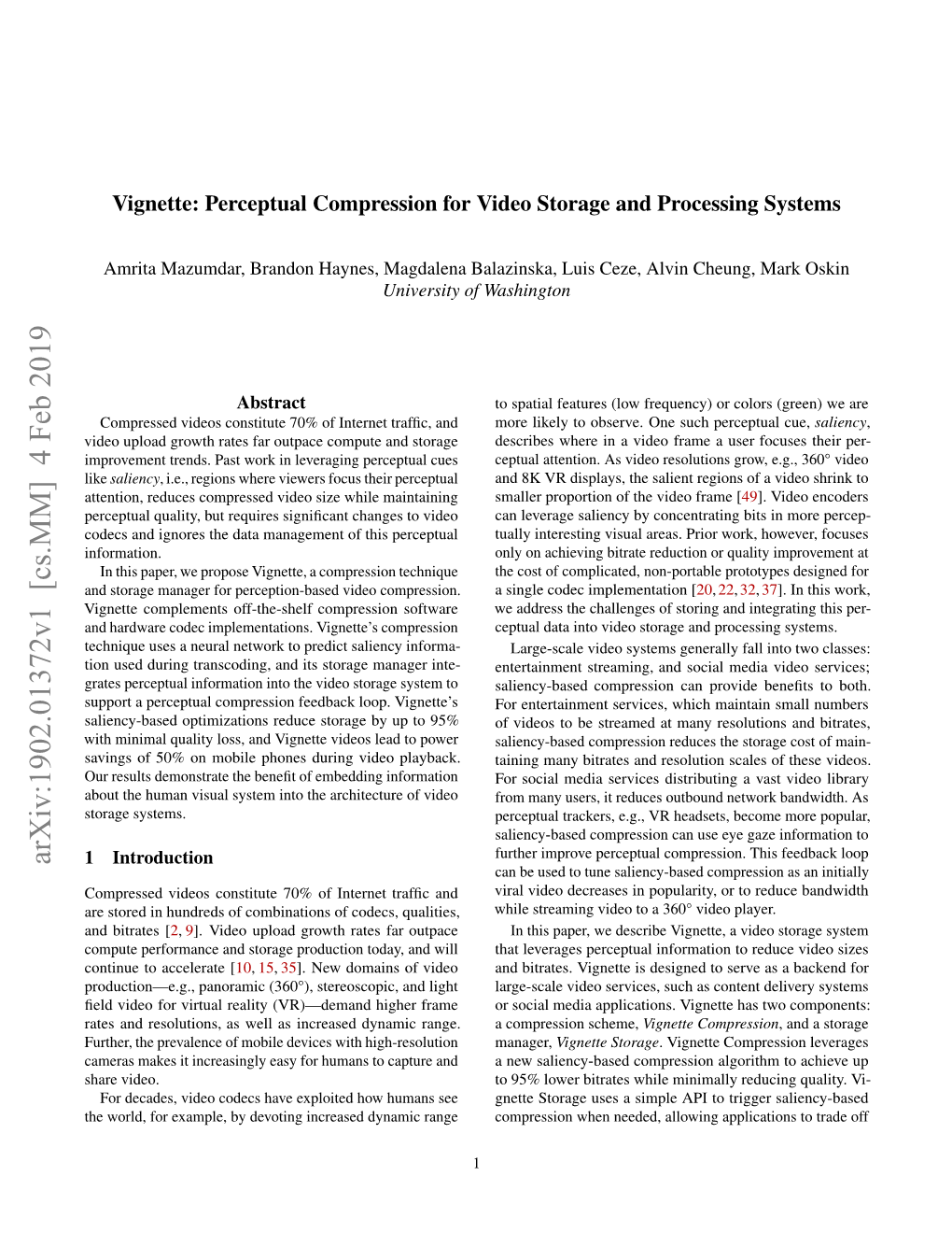 Vignette: Perceptual Compression for Video Storage and Processing Systems