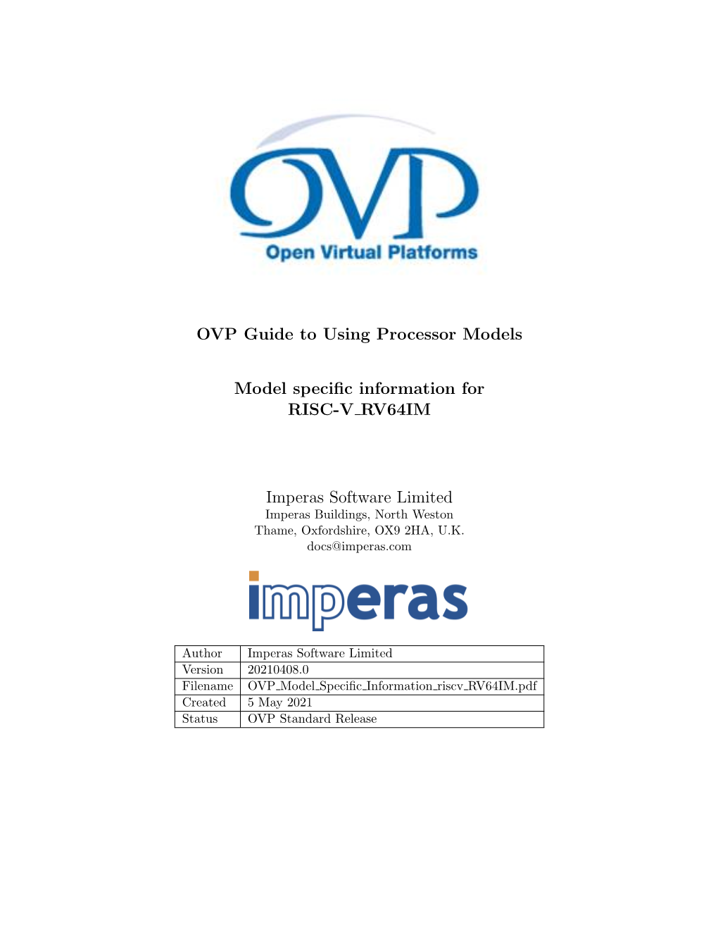 OVP Guide to Using Processor Models Model Specific Information