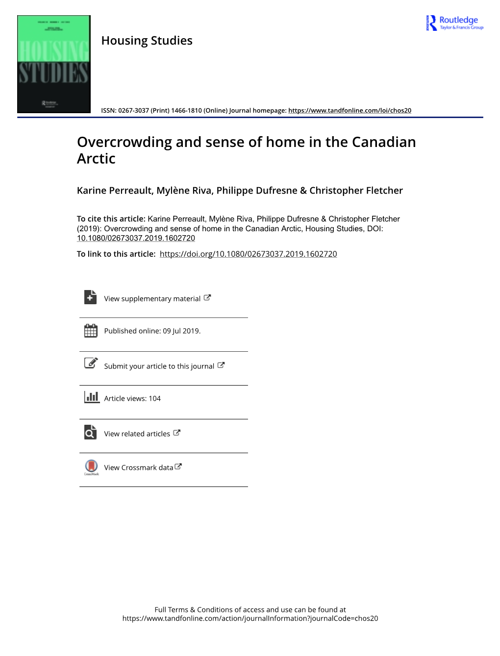Overcrowding and Sense of Home in the Canadian Arctic