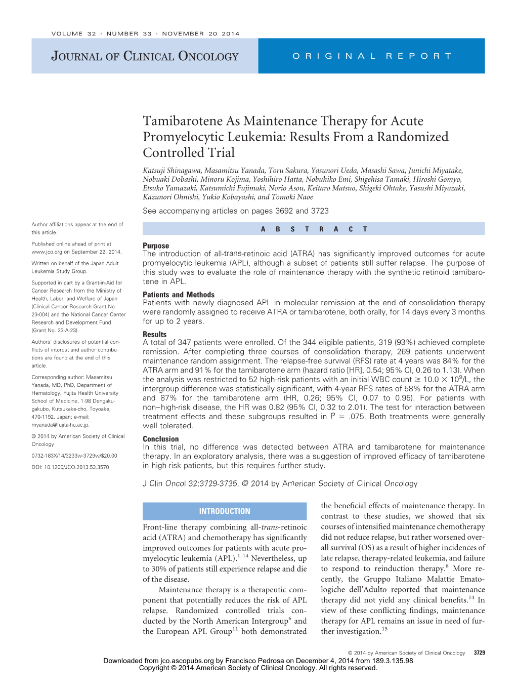 Tamibarotene As Maintenance Therapy for Acute