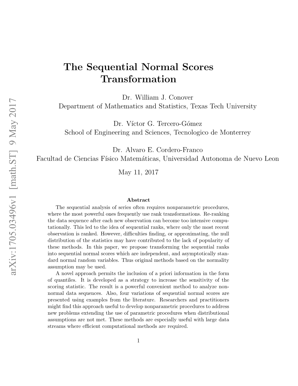 The Sequential Normal Scores Transformation Arxiv:1705.03496V1