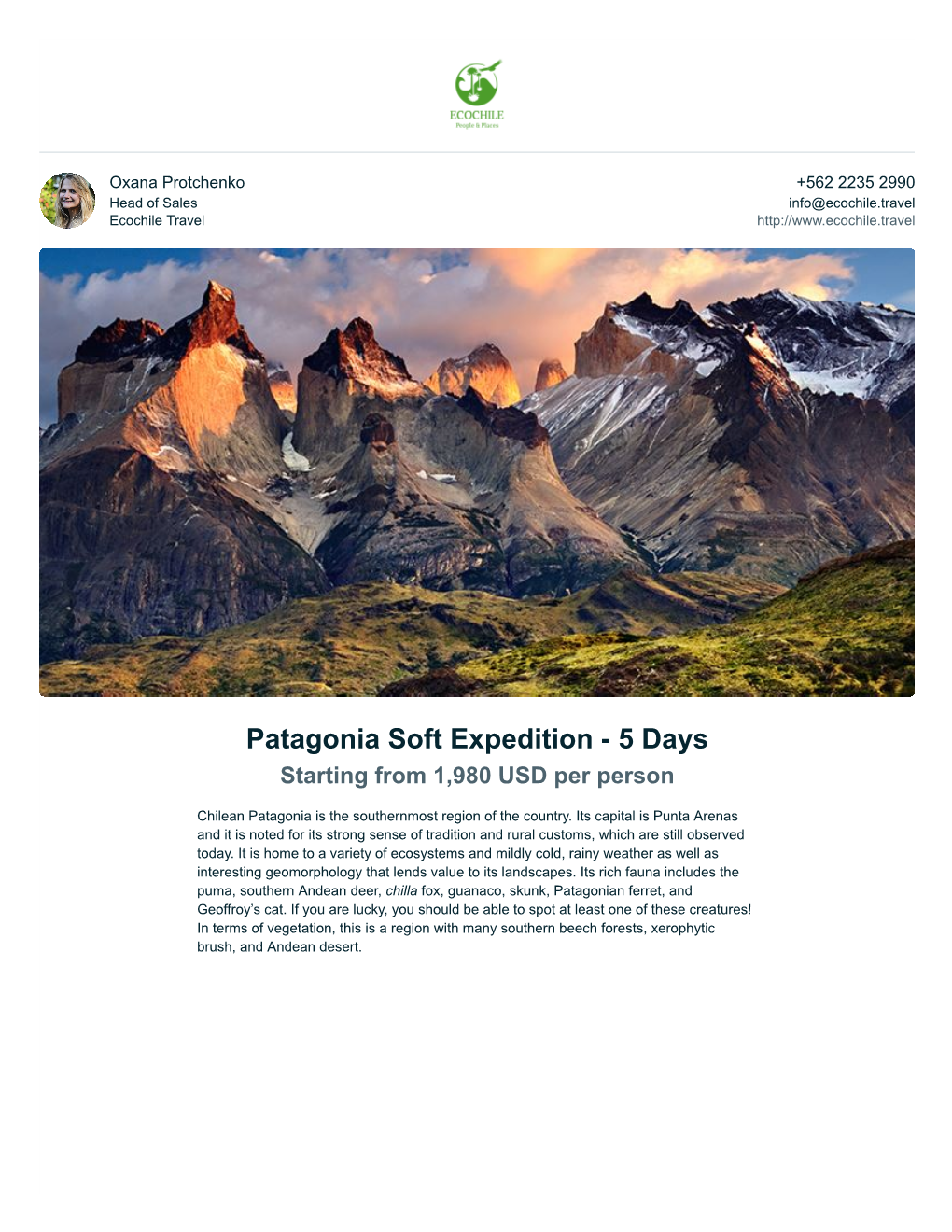 Patagonia Soft Expedition - 5 Days Starting from 1,980 USD Per Person