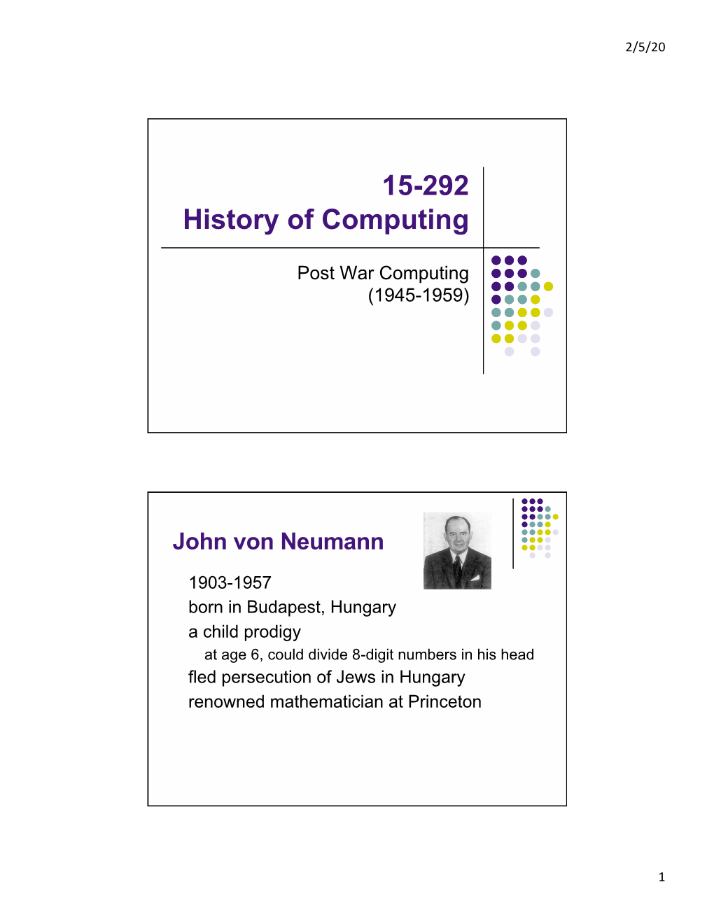 Post War Computing (1945-1959)