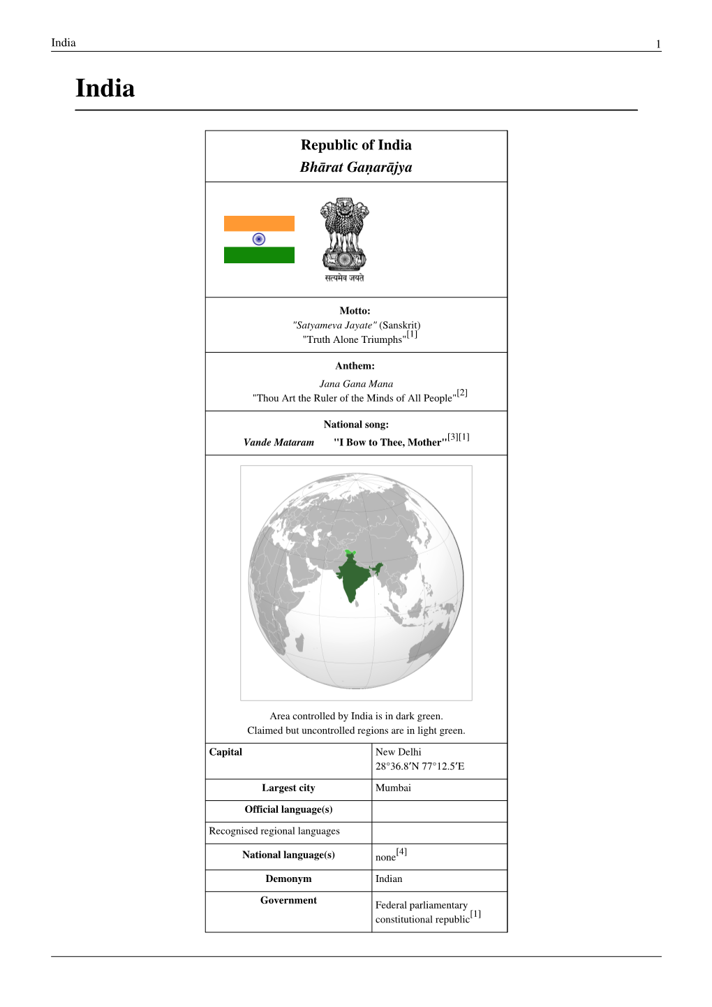 Republic of India Bhārat Gaṇarājya