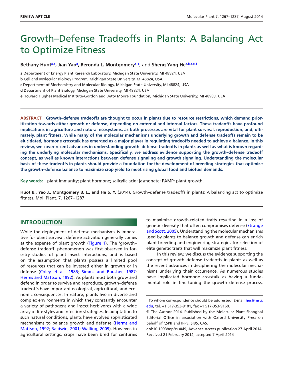 Defense Tradeoffs in Plants: a Balancing Act to Optimize Fitness