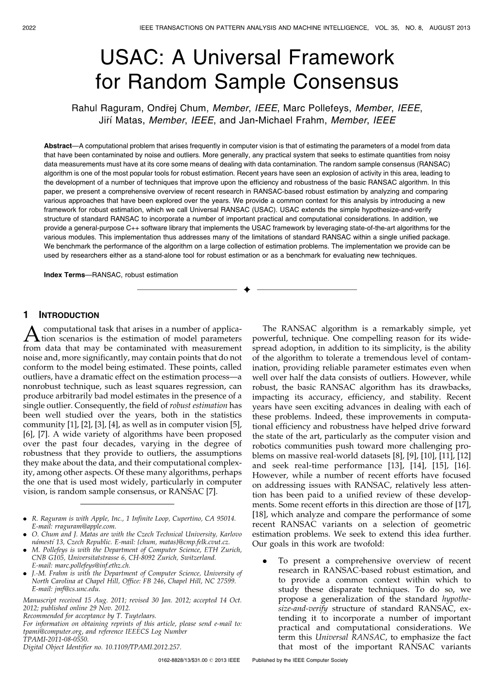 USAC: a Universal Framework for Random Sample Consensus