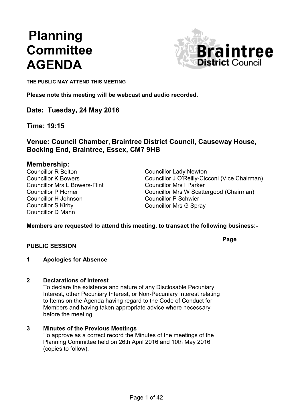 Planning Committee AGENDA