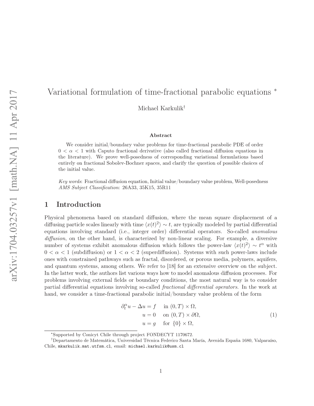 Variational Formulation of Time-Fractional Parabolic Equations