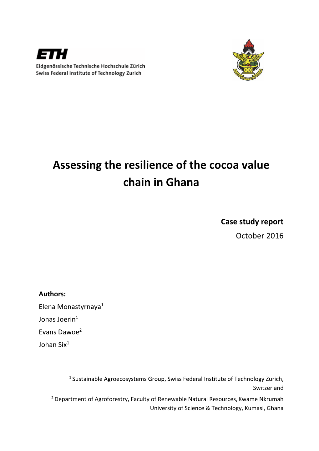 Assessing the Resilience of the Cocoa Value Chain in Ghana