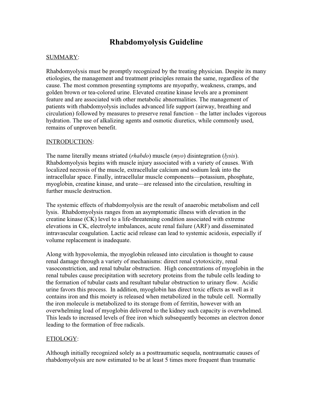 Rhabdomyolysis Guideline